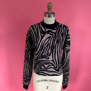 &OtherStories Gold Metallic Swirl Crew Neck Drop Shoulder Cropped Sweater XS